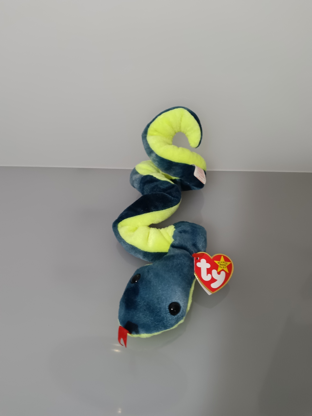 TY Beanie Baby Hissy The Snake Plush Toy - Neon Green & Teal